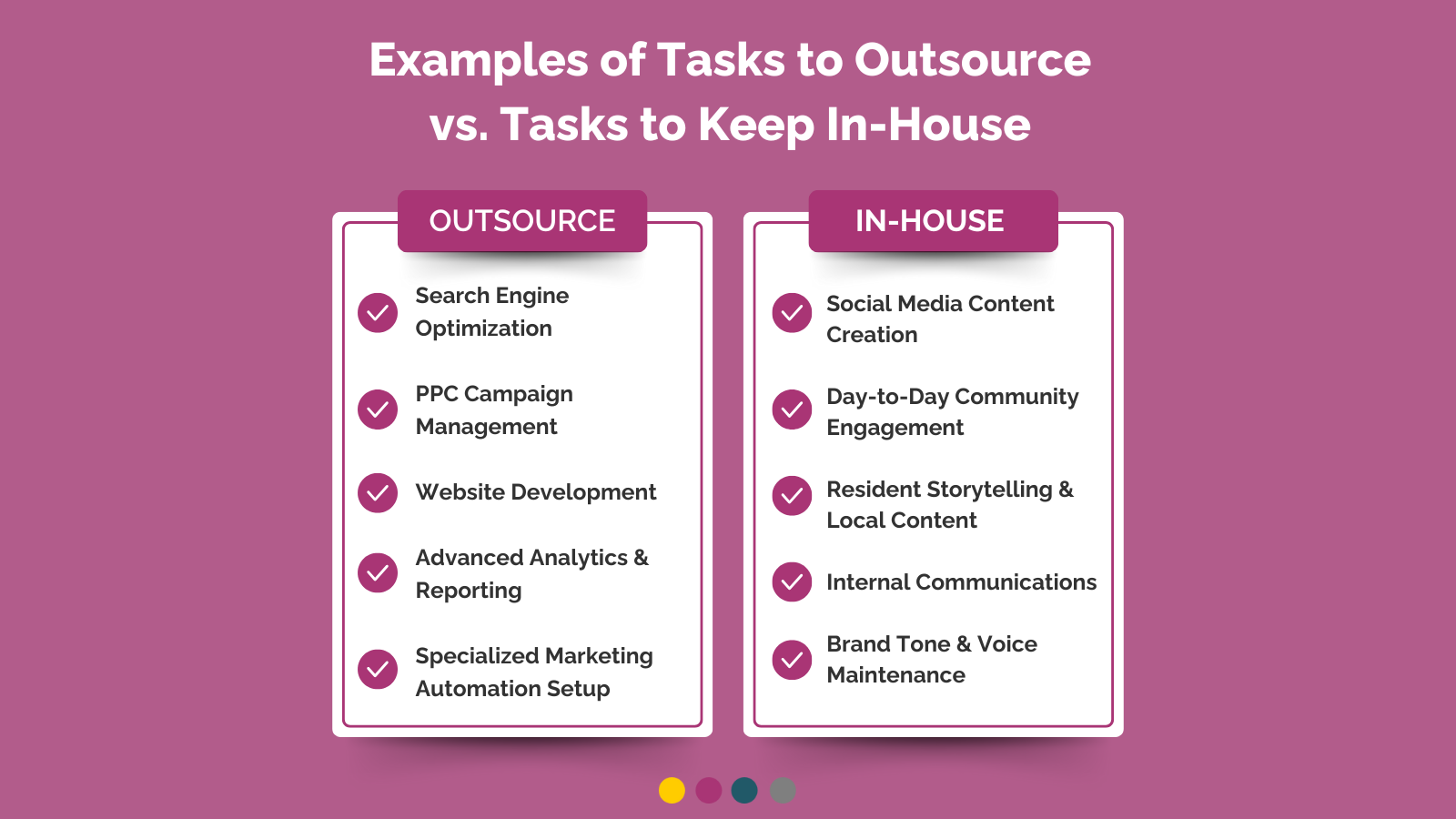 examples of tasks to outsource vs keep in-house