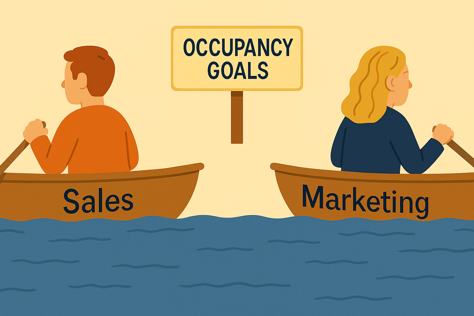 Senior Living Sales and Marketing people rowing in different directions